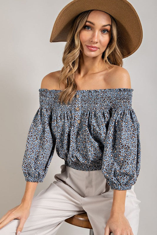 Animal Print Smocked Off the Shoulder Top - Tigbul's Variety Fashion Shop