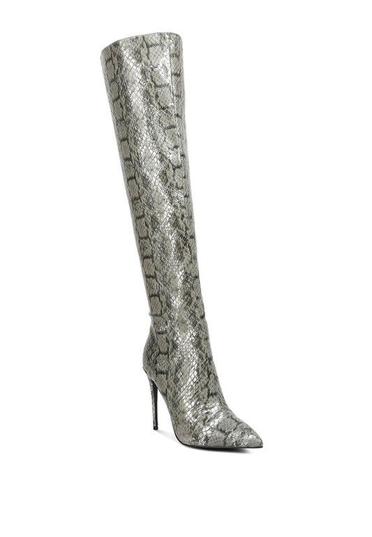 Catalina Snake Print Stiletto Knee Boots - Tigbuls Variety Fashion