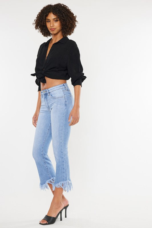 High Rise Crop Bootcut Denim Pants - Tigbuls Variety Fashion