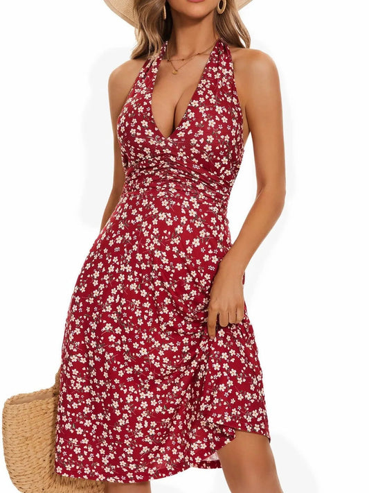 Printed Halter Neck Dress - Tigbul's Variety Fashion Shop