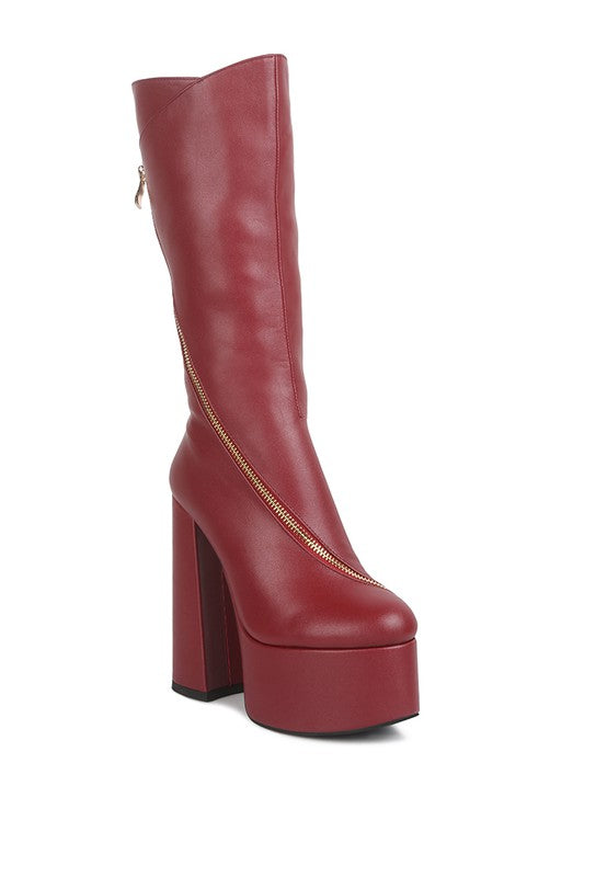 Tzar Faux Leather High Heeled Platform Calf Boots - Tigbuls Variety Fashion