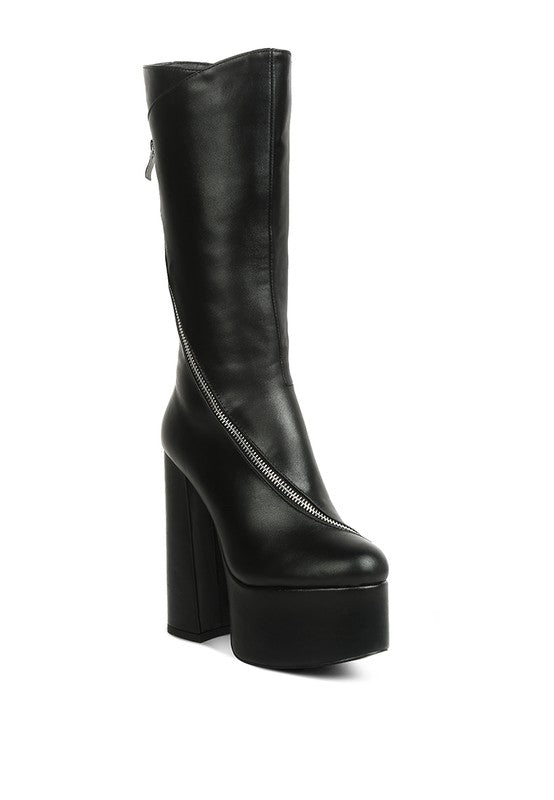 Tzar Faux Leather High Heeled Platform Calf Boots - Tigbuls Variety Fashion