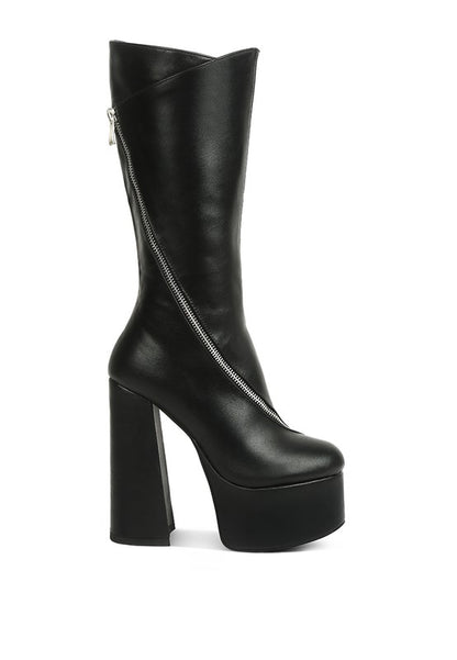 Tzar Faux Leather High Heeled Platform Calf Boots - Tigbuls Variety Fashion