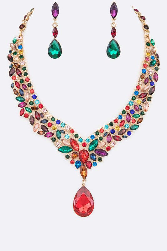 Crystal Statement Red Necklace Set - Tigbul's Variety Fashion Shop