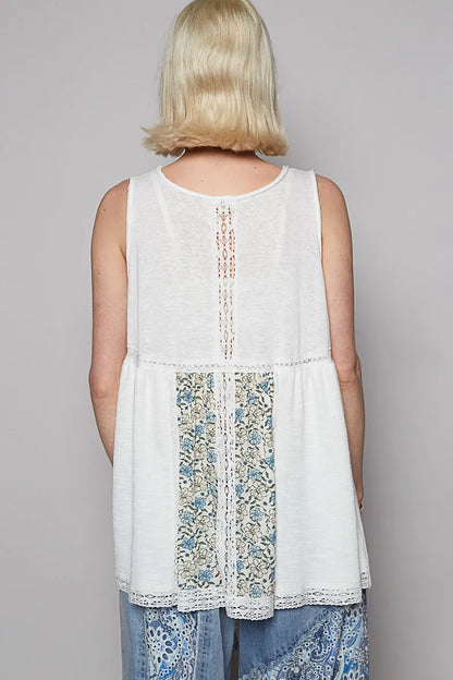 POL V Neck Sleeveless Tank Top with Lace Detail - Tigbul's Variety Fashion Shop