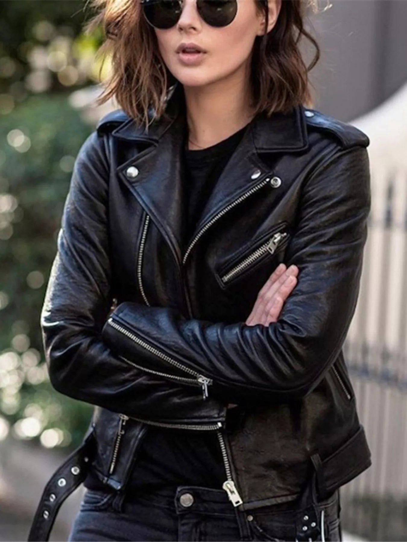 Full Size Zip Up Leather Motorcycle Biker Jacket Plus Size - Tigbul's Variety Fashion Shop