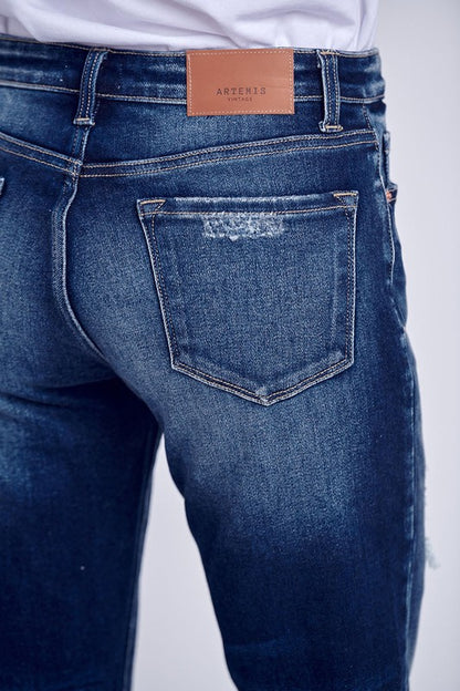 Mid Rise Stretch Boyfriend with Patch Denim Jeans Pants - Tigbul's Variety Fashion Shop