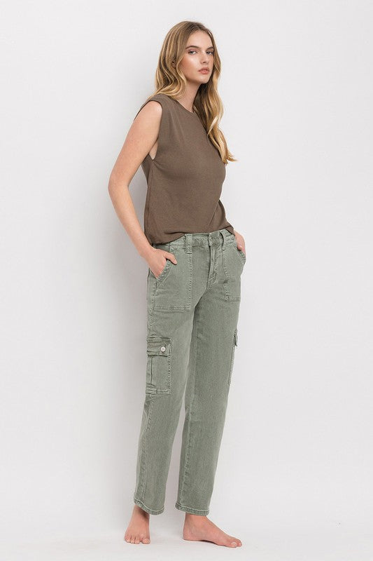 High Rise Cargo Straight Jeans - Tigbul's Variety Fashion Shop