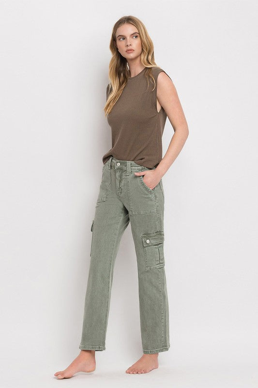 High Rise Cargo Straight Jeans - Tigbul's Variety Fashion Shop