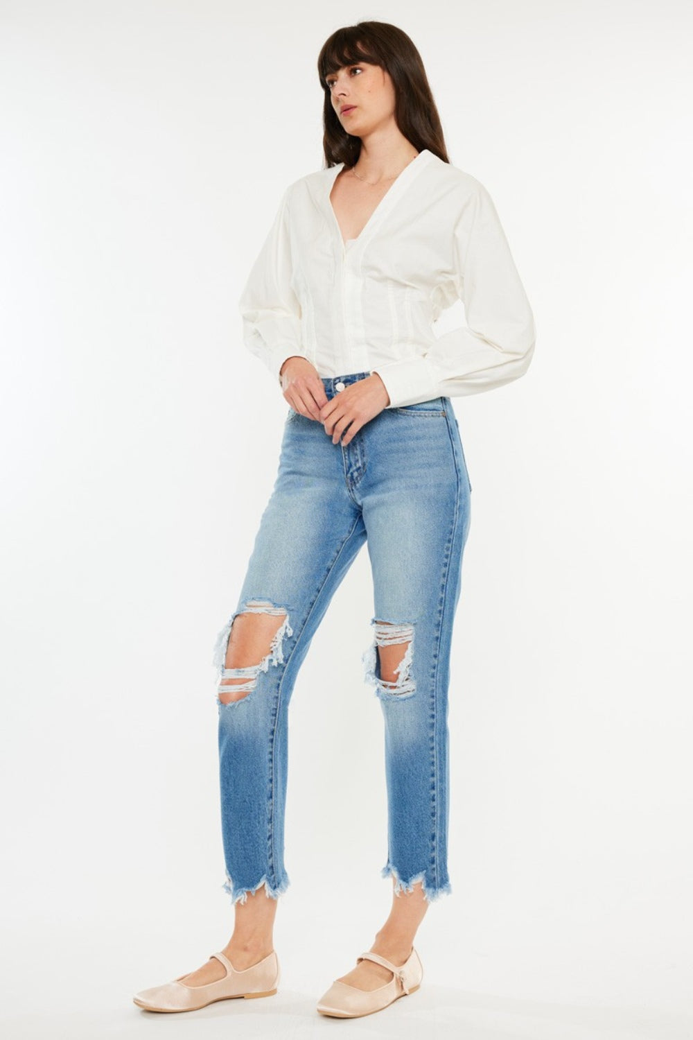 Kancan Distressed Frayed Hem Cropped Jeans - Tigbul's Variety Fashion Shop