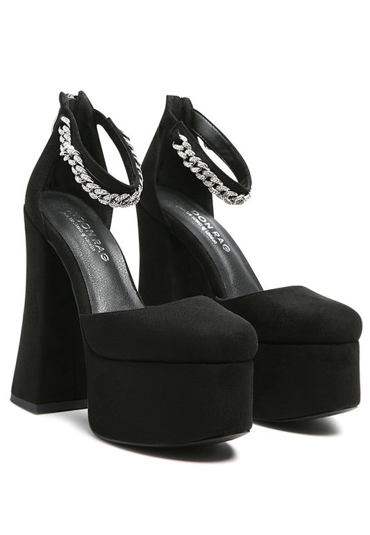 Lucky Me 6" Block Heel Platform Sandals With Metal Chain - Tigbuls Variety Fashion