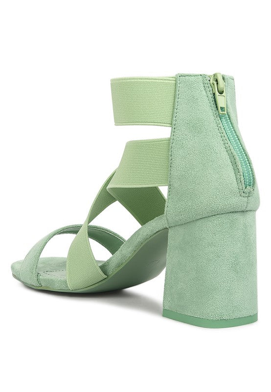 Elastic Strappy Block Heel Sandals - Tigbuls Variety Fashion