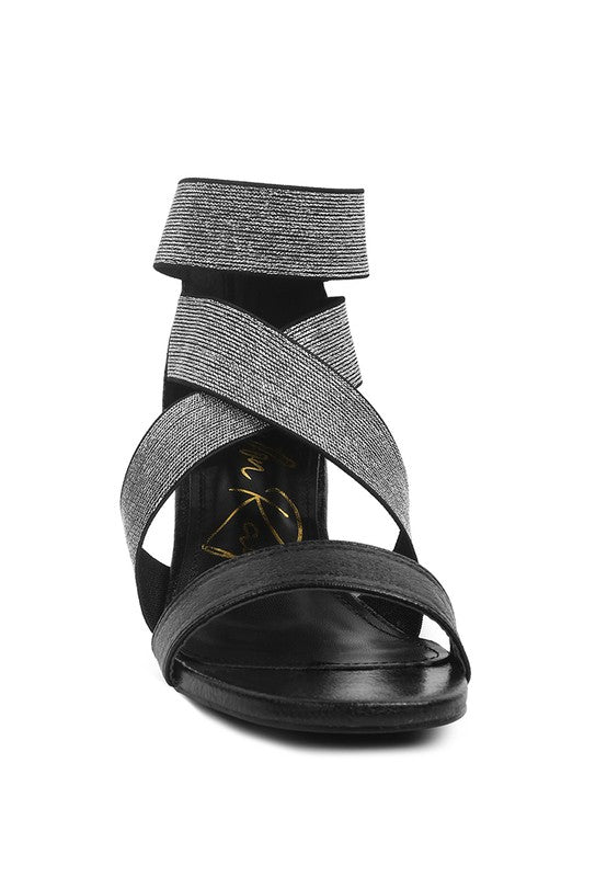 HUSKIES Metallic Faux Leather Block Heel Sandals - Tigbul's Variety Fashion Shop