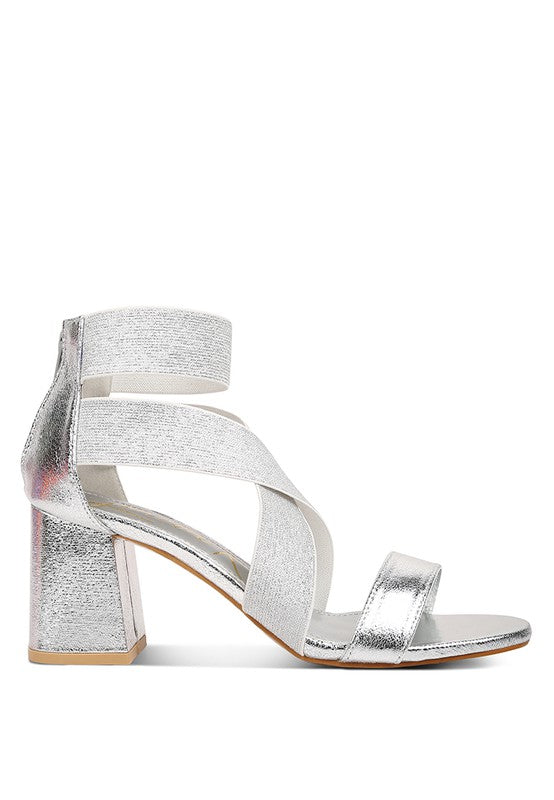 HUSKIES Metallic Faux Leather Block Heel Sandals - Tigbul's Variety Fashion Shop