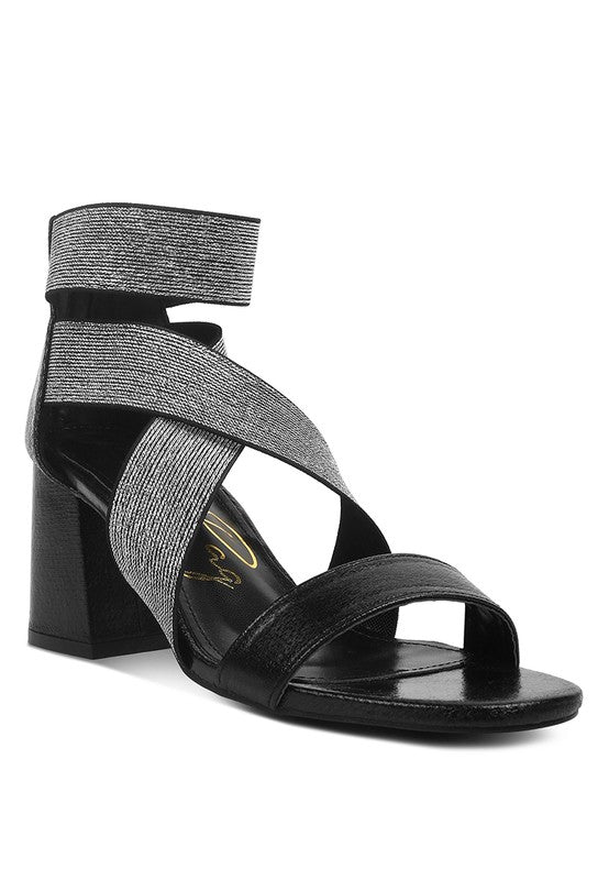 HUSKIES Metallic Faux Leather Block Heel Sandals - Tigbul's Variety Fashion Shop