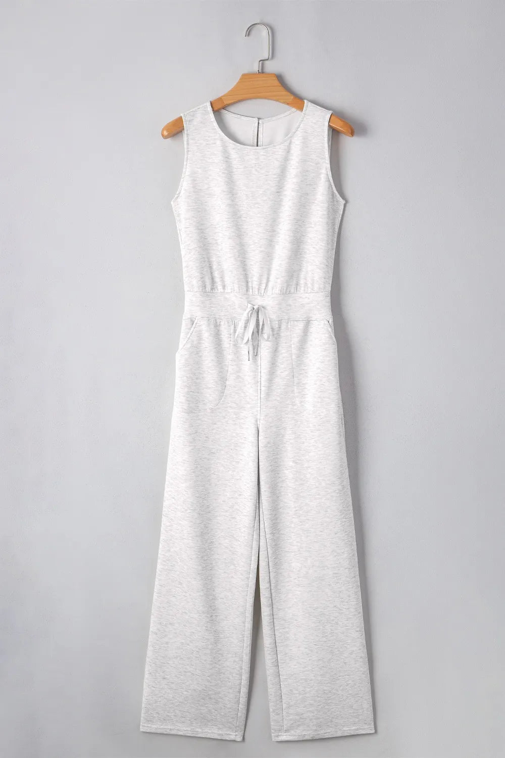 Solid Color Crew Neck Drawstring High Waist Sleeveless Jumpsuit - Tigbul's Variety Fashion Shop