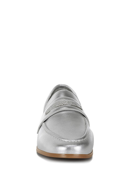 Eden Ode Rhinestone Strap Metallic Loafers - Tigbul's Variety Fashion Shop