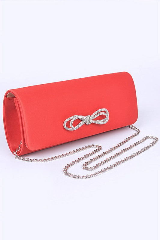 Rhinestone Bow Satin Clutch Bag - Tigbul's Variety Fashion Shop
