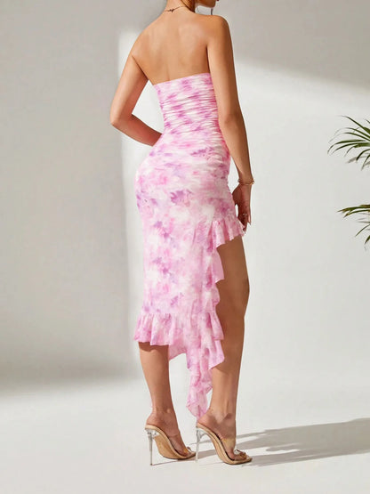 Tie-Dye Strapless Ruffle Hem Dress - Tigbul's Variety Fashion Shop