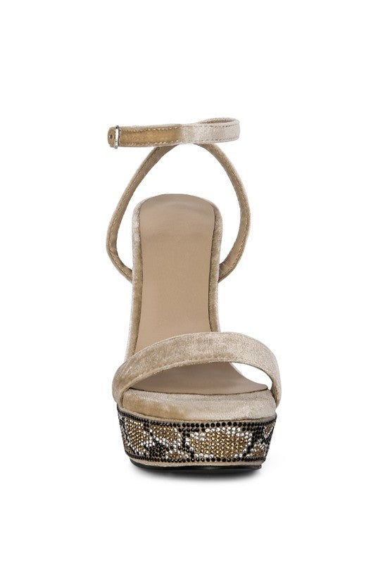 ZIRCON Diamante Studded High Block Heel Sandals - Tigbul's Variety Fashion Shop