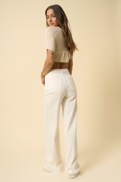 Size 3 Off White High Rise Wide Leg Jeans - Tigbul's Variety Fashion Shop