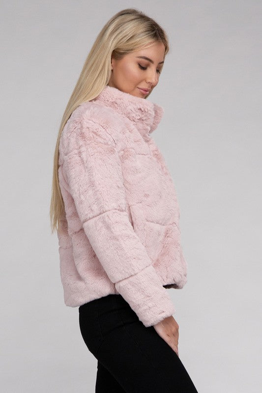 Fluffy Zip-Up Sweater Jacket - Tigbuls Variety Fashion