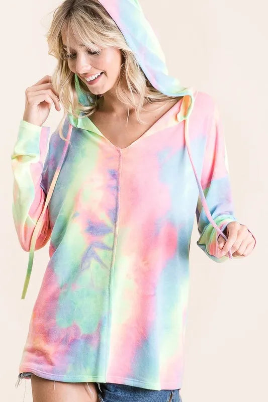 Tie Dye Terry Long Sleeve Hoodie - Tigbul's Variety Fashion Shop