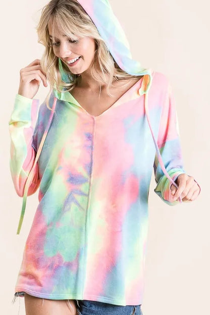 Tie Dye Terry Long Sleeve Hoodie - Tigbul's Variety Fashion Shop