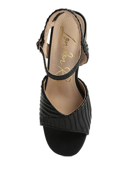 NICHOLAS Pleated Strap Block Heel Sandals - Tigbuls Variety Fashion