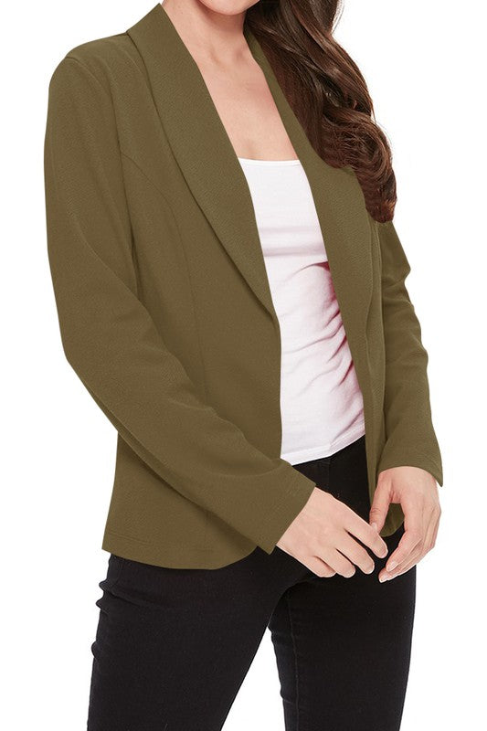 Open front Long sleeves Casual fitted style blazer - Tigbul's Variety Fashion Shop