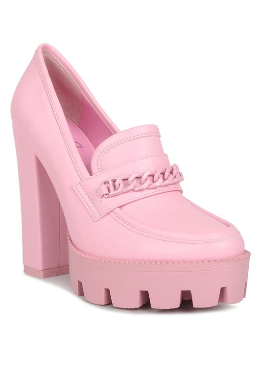 Corinne Chain Embellished Chunky Loafers - Tigbul's Variety Fashion Shop