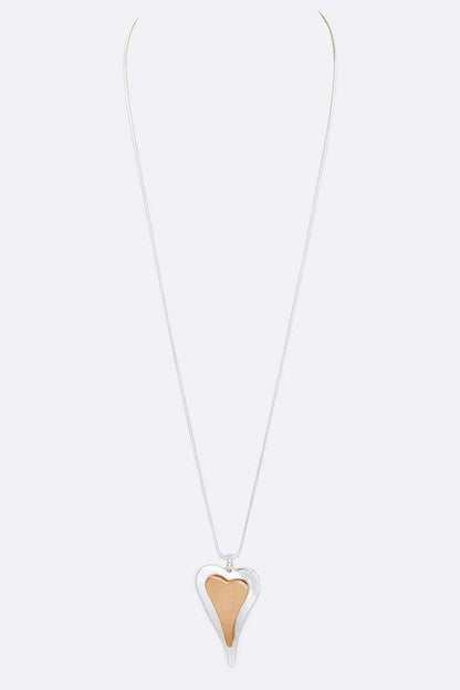 2 Tone Heart Pendant Long Necklace - Tigbuls Variety Fashion