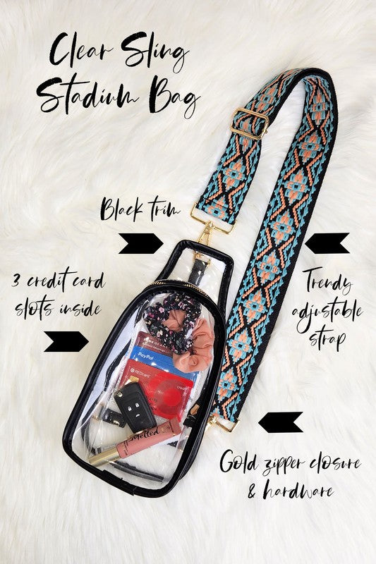 Clear Sling with Trendy Strap Stadium Bag - Tigbul's Variety Fashion Shop
