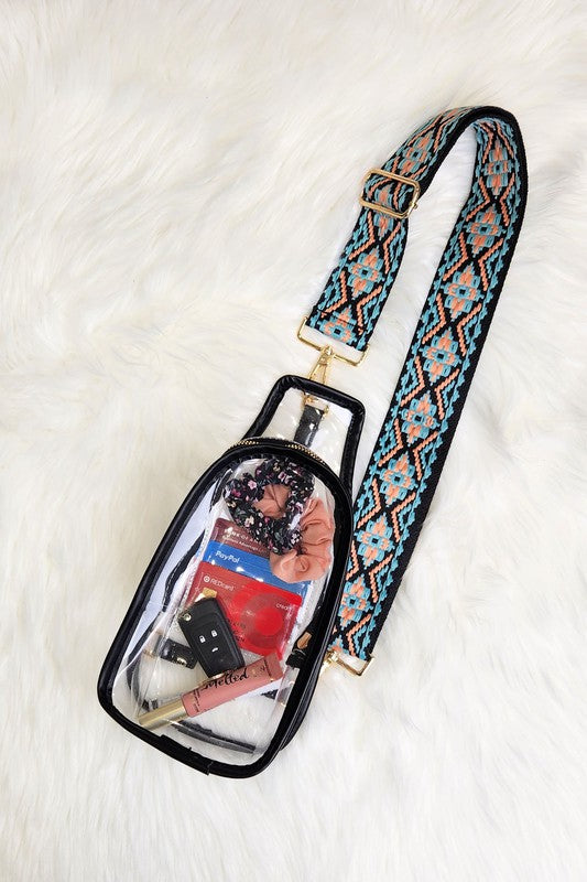 Clear Sling with Trendy Strap Stadium Bag - Tigbul's Variety Fashion Shop