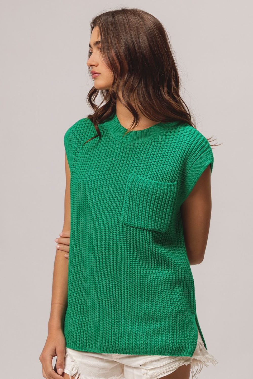 BiBi Patch Pocket Cap Sleeve Sweater Top - Tigbul's Variety Fashion Shop