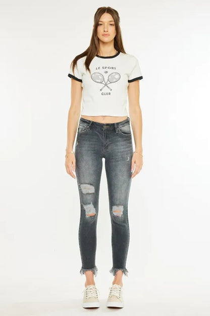 Kancan High Rise Distressed Ankle Skinny Black Jeans - Tigbul's Variety Fashion Shop