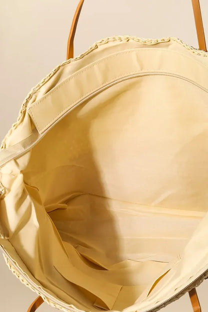 Tan Straw Braided Beach Tote Bag - Tigbul's Variety Fashion Shop