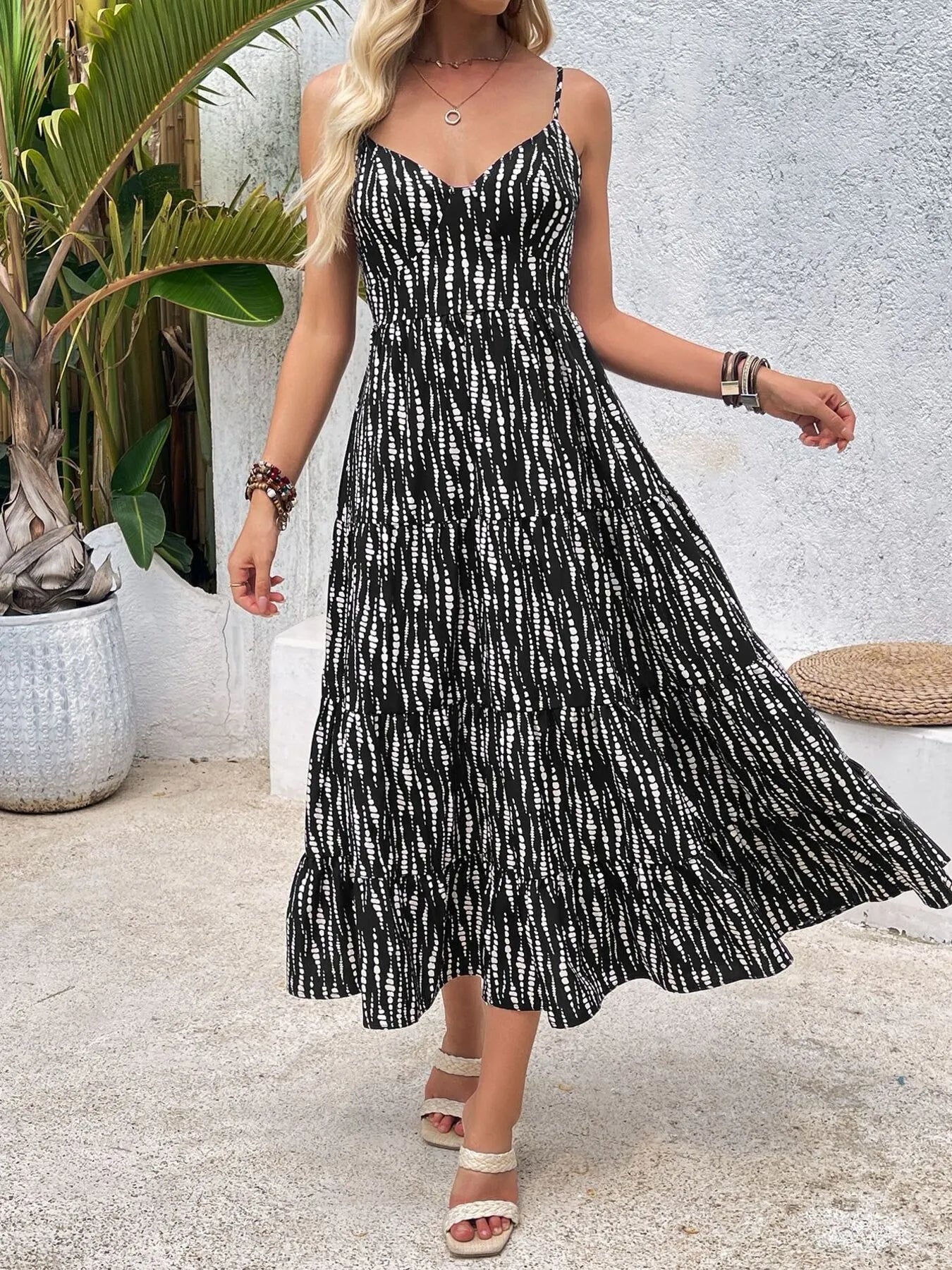 Tie Back Tiered Midi Cami Dress - Tigbul's Variety Fashion Shop