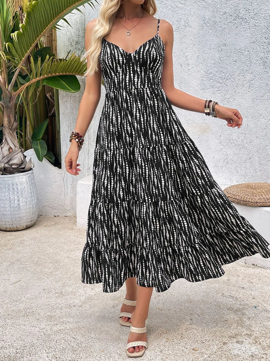 Tie Back Tiered Midi Cami Dress - Tigbul's Variety Fashion Shop