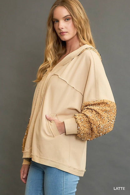 Umgee Sequined French Terry Jacket - Tigbul's Variety Fashion Shop
