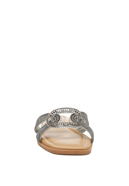 Minople Rhinestones Embellished Flat Sandals - Tigbul's Variety Fashion Shop