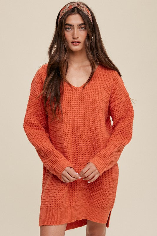 Slouchy V-neck Ribbed Knit Sweater - Tigbuls Variety Fashion