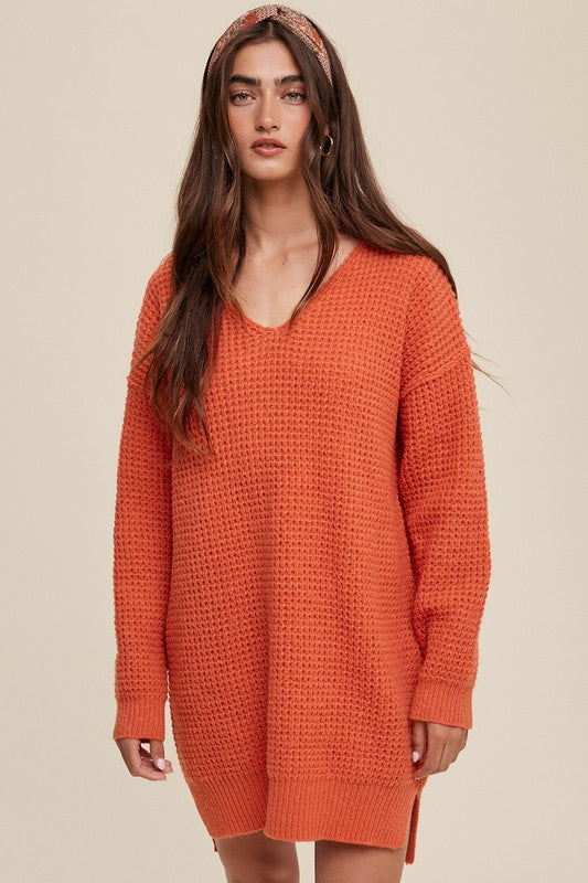 Slouchy V-neck Ribbed Knit Sweater - Tigbuls Variety Fashion