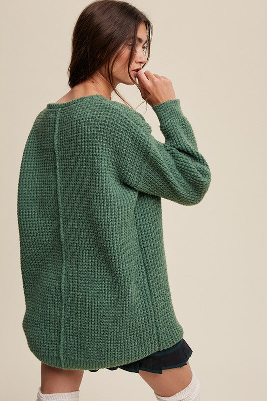 Slouchy V-neck Ribbed Knit Sweater - Tigbuls Variety Fashion