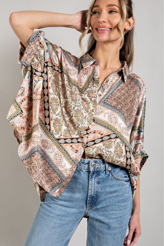 Printed Half Sleeve Blouse Top - Tigbuls Variety Fashion