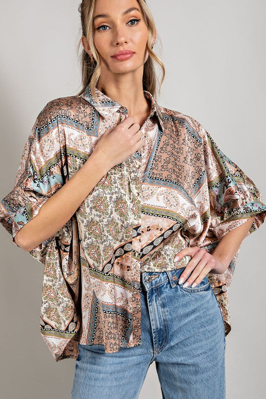 Printed Half Sleeve Blouse Top - Tigbuls Variety Fashion