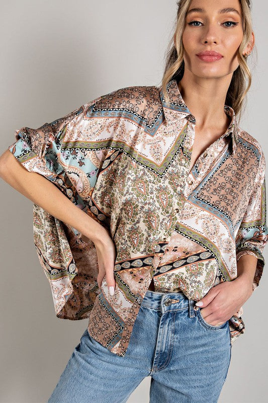 Printed Half Sleeve Blouse Top - Tigbuls Variety Fashion