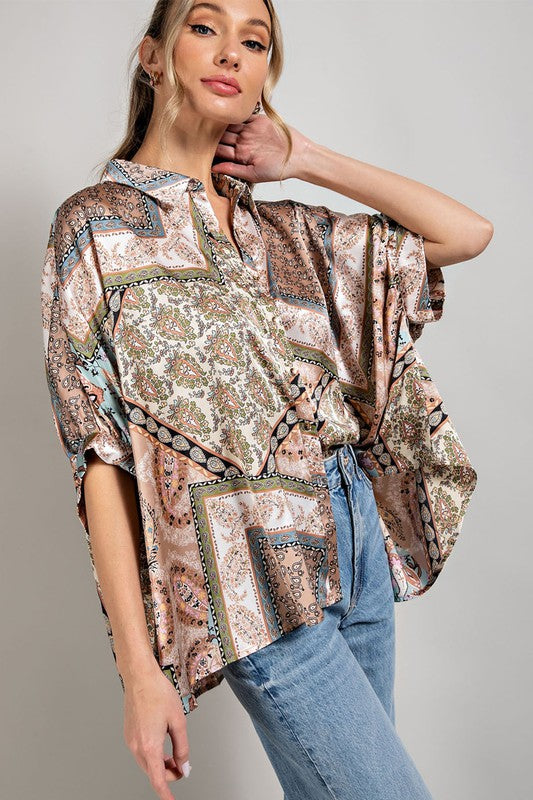 Printed Half Sleeve Blouse Top - Tigbuls Variety Fashion