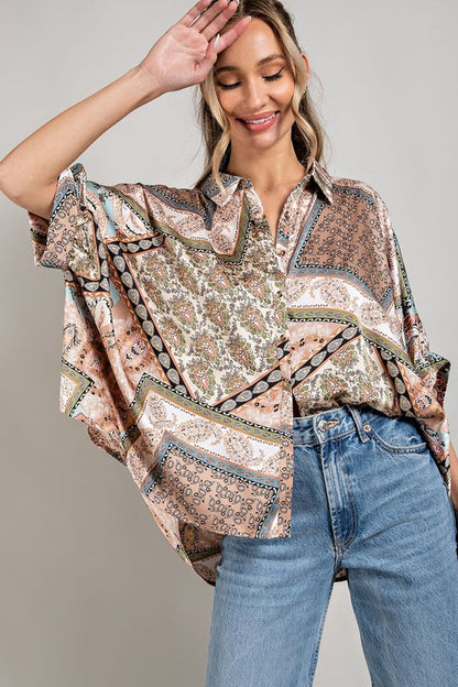 Printed Half Sleeve Blouse Top - Tigbuls Variety Fashion