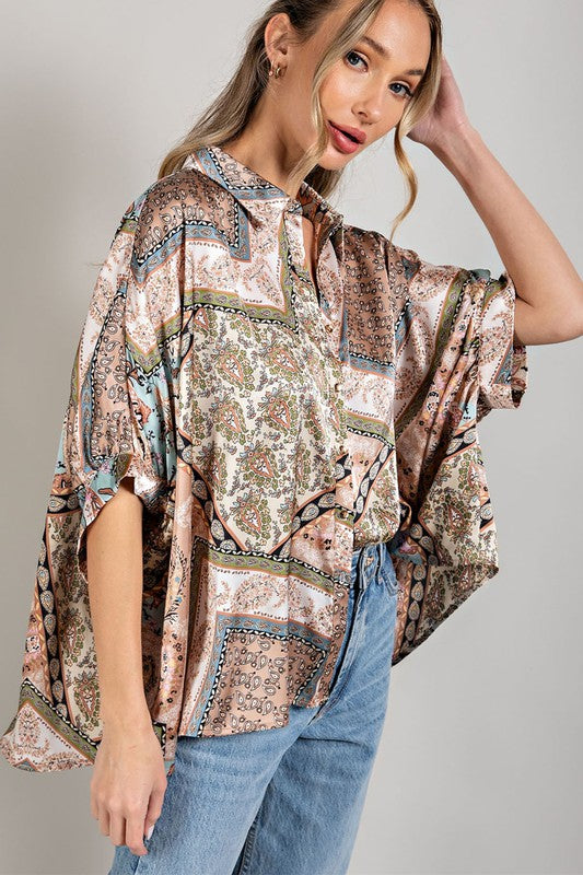 Printed Half Sleeve Blouse Top - Tigbuls Variety Fashion